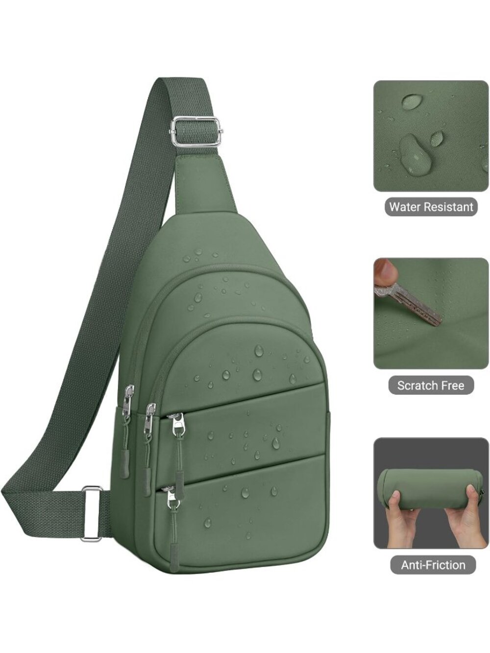Women's Sage Green Lightweight Small Hiking Sling Outdoors Travel Crossbody Bags - Picture 5 of 7